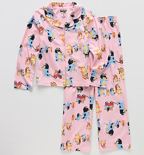 Bluey Girls Pajamas Set Toddler Size 2T 2 Pant Button Coat Shirt Dog Pink Disney