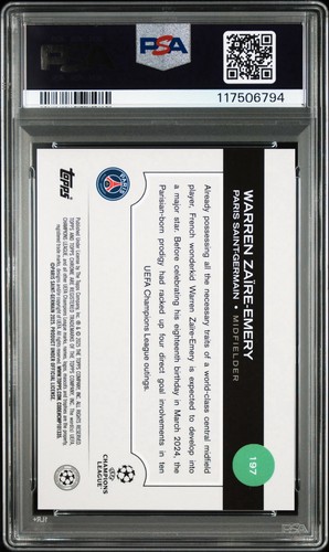 Warren Zaire-Emery 2024-25 Topps Chrome UEFA UCC Roman Numeral XI /11 PSA 8! PSG - Picture 2 of 2