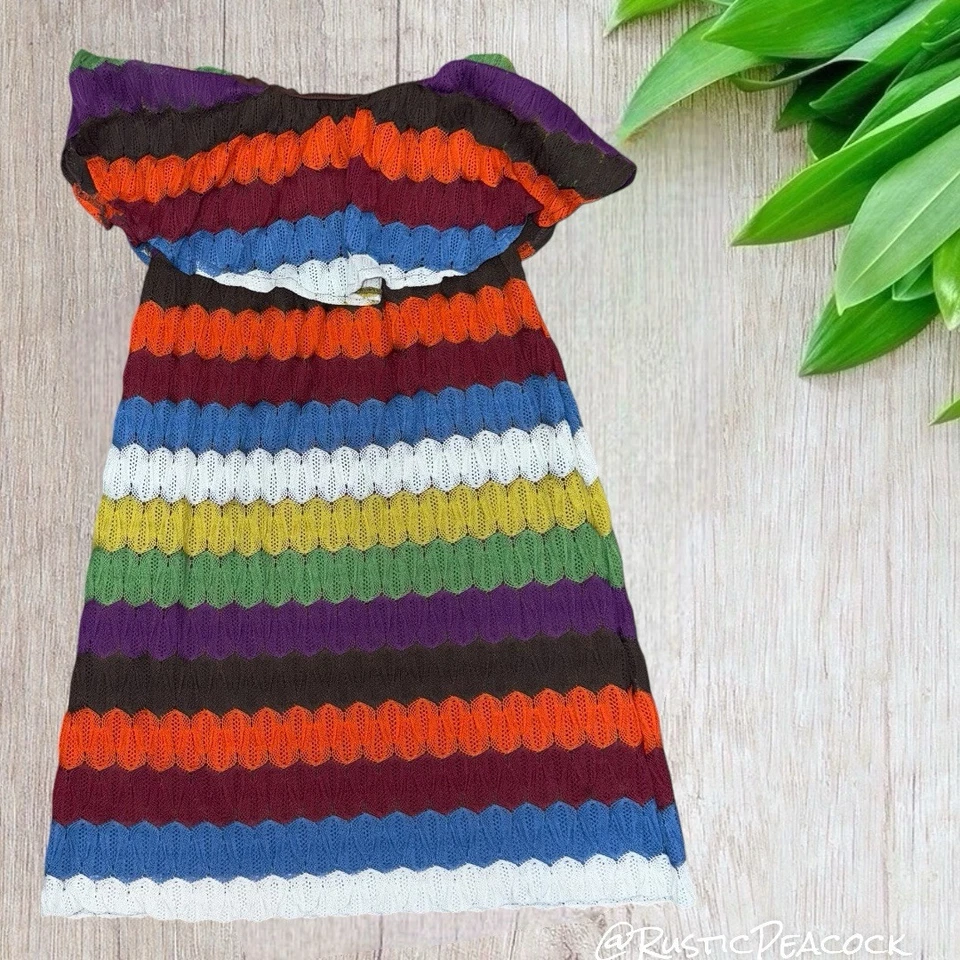 Judith March Dress Womens M Multicolor Boho Crochet Striped Abstract Strapless - Image 2 of 4