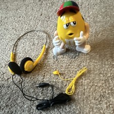 M M's Character Radio AM/FM Yellow with Headphones Battery Operated. It Works 