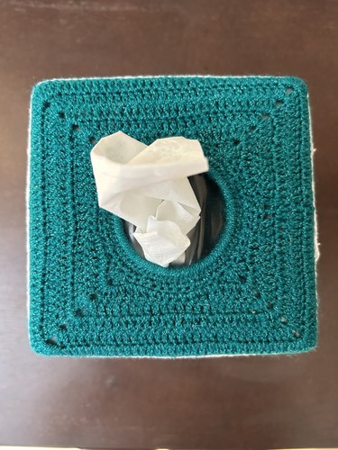 Handmade Crochet Kleenex Cover With Small Sachet Turquoise - Picture 5 of 9