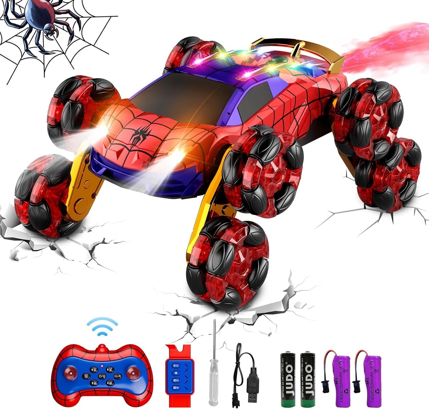 8WD Remote Control Car, 2.4Ghz RC with Spray & Cool Light, Transformation Drift
