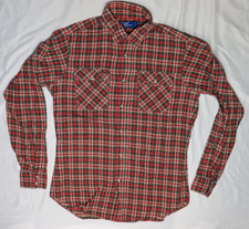 JCPENNEY PENNEYS PLAIN POCKETS MENS L TALL VINTAGE FLANNEL SHIRT RED GREEN