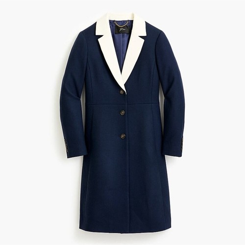 J. Crew Navy Blue Topcoat with White Contrast Lapel in Double Serge Wool size 2 - Picture 2 of 13
