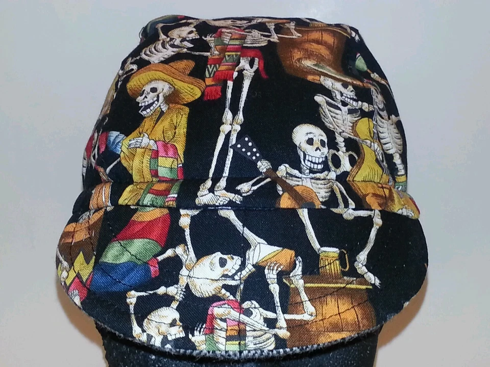 Gorra Ciclismo Reversible Lana Color Gris/Fiesta de Muertos Talla Única Hecha a Mano CALI Foto 3 de 4