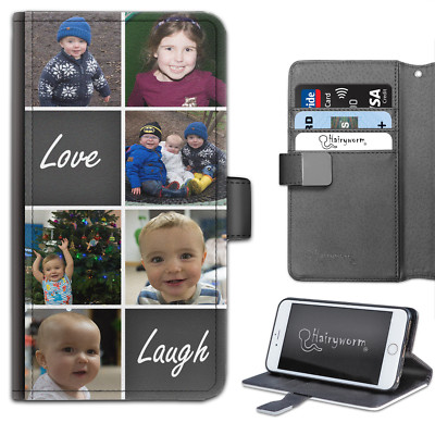 Personalisierte Foto PU Leder Flip Handy Hülle Individuell Cover für Samsung S7 S8 S9