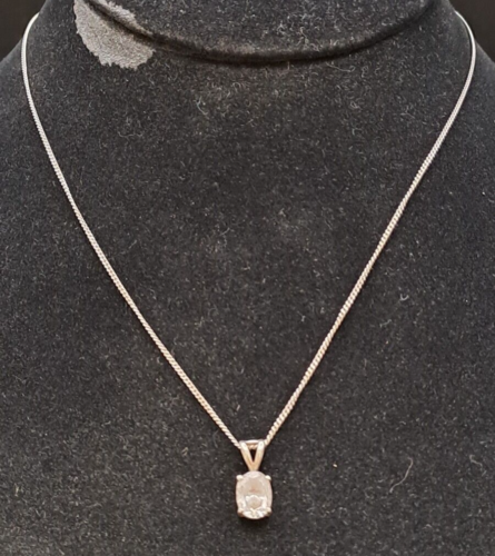 Sterling Silver Necklace CZ Oval Set Pendant 18" 2.3g T2348 J1P2132