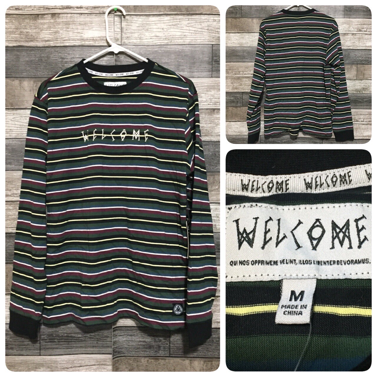 Welcome Skateboarding Stripe Long Sleeve Shirt Men&rsquo;s M Gre