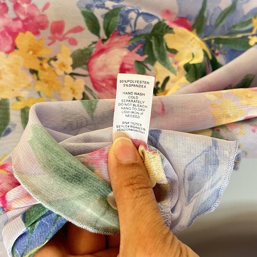 Women's Blue Sheer Floral Long Sleeve Top Size Large Y2K Style rose and grey - Picture 11 of 11