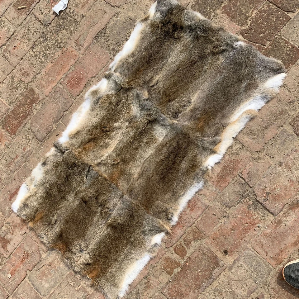 Manta alfombra de piel de conejo 100 % piel real colcha cálida bronceada natural Foto 2 de 4