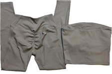 Seamless Workout Yoga Set 2-Piece Bandeau Bra  High-Waist Leggings Gray Medium