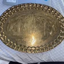 VINTAGE EGYPTIAN REVIVAL ETCHED BRASS HIEROGLYPHS TRAY- See Description