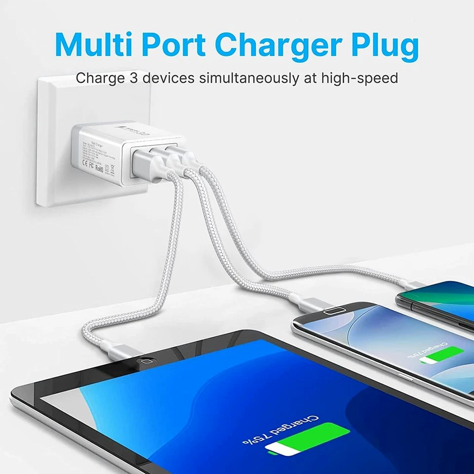 For iPhone 5 6 7 8 11 12 13 14 Adapter Block QC Fast Charger USB Charging Cable  - Image 3 of 4