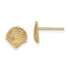 14k Yellow Gold Scallop Shell Stud Earrings for Women 1.01gm L-7.8mm, W-7.7mm