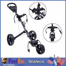 New Foldable 3 Wheel Golf Pull Push Cart Trolley with Scorecard Drink Holder USA