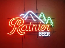 New Rainier Beer Mountain Neon Light Sign 20"x16" Beer Cave Bar Real Glass Lamp