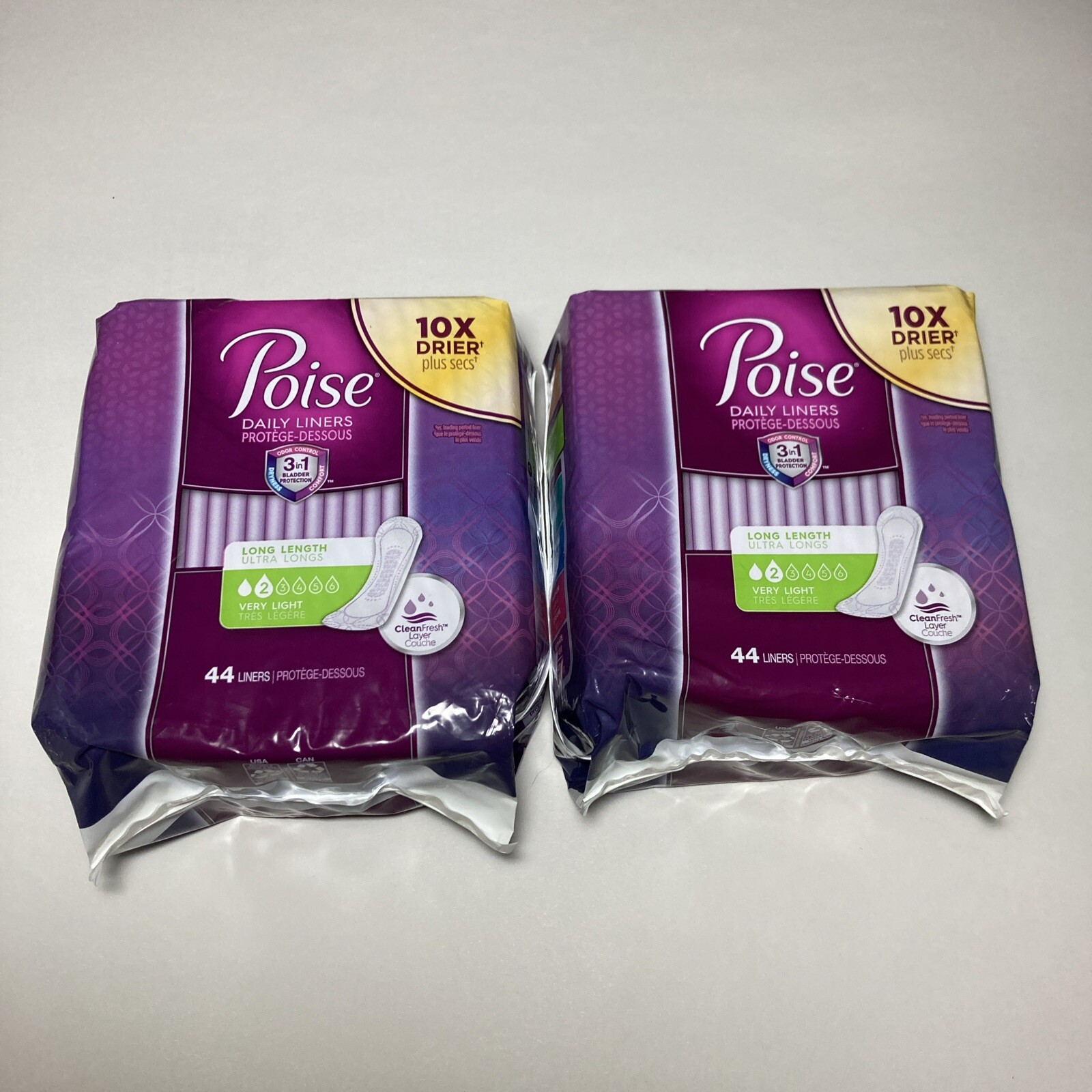 (2 PACKAGENEW) Poise Liners LongLength 2 Very Light Absorbency TOTAL