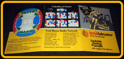 1975-76 PORTLAND TRAIL BLAZERS EQUITABLE SAVINGS BASKETBALL POCKET SCHEDULE 