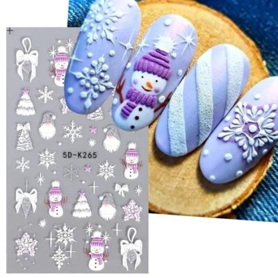 5D Nail Art Stickers Decals Embossed Christmas Tree Snowflakes Gnome Snowman 265