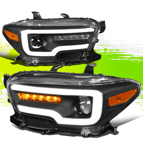 Amber {3D LED DRL} Sequential Turn Signal Projector Headlights for Tacoma 16-20