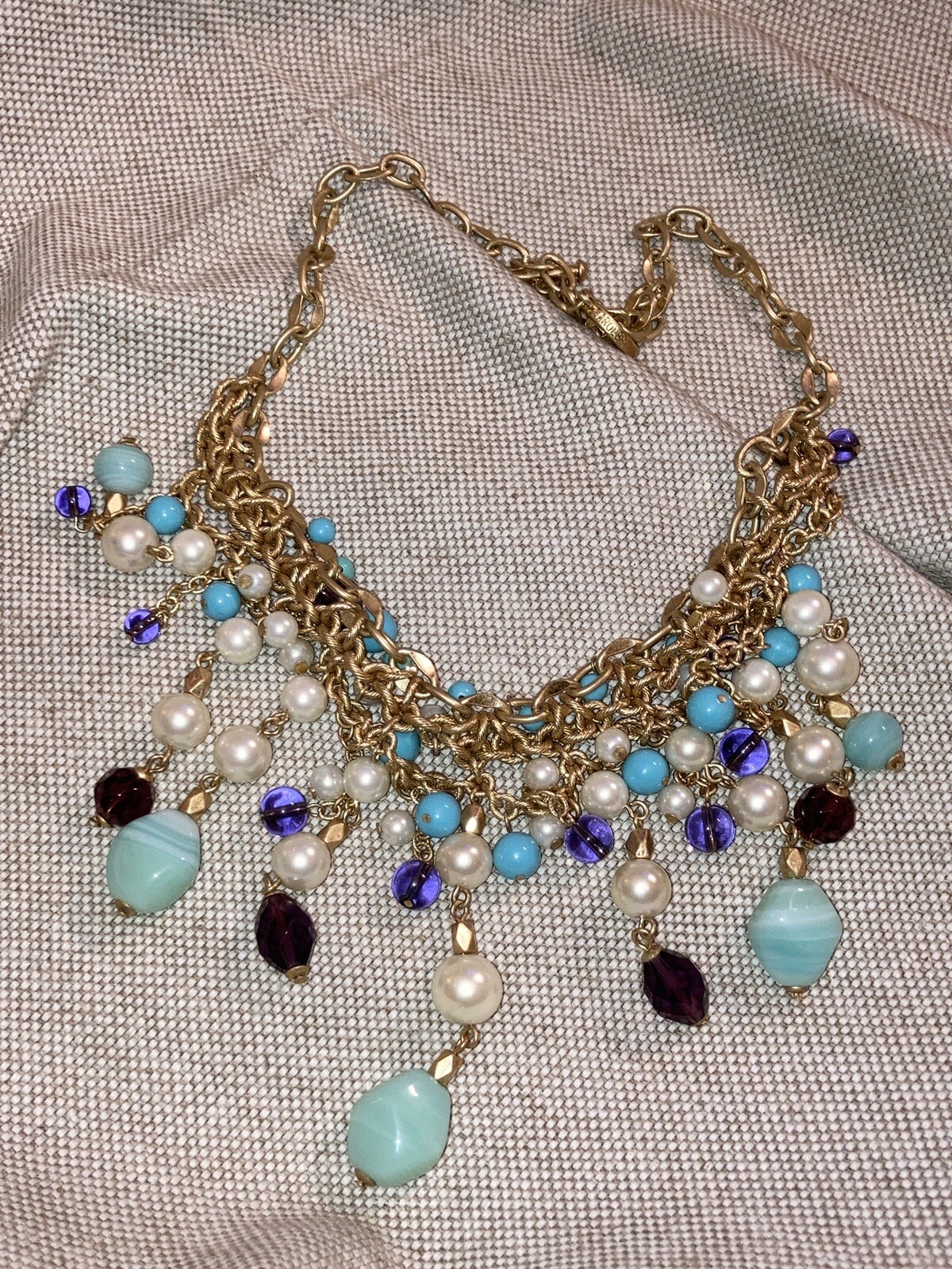 Carol Lee Multi Stone Bib Collar Statement Gold N… - image 10