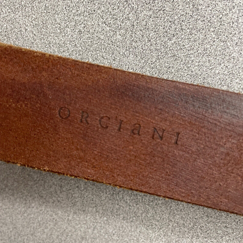 Orciani Brown Leather Belt Mens Size 100 Engraved Embossed Blue Made in Italy - Picture 8 of 10