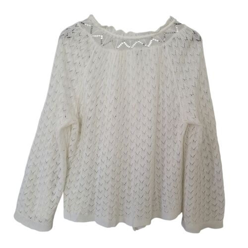Womens Knit Button-Up Cardigan Sweater M/L White Bell Sleeves Cottagecore - Picture 3 of 8