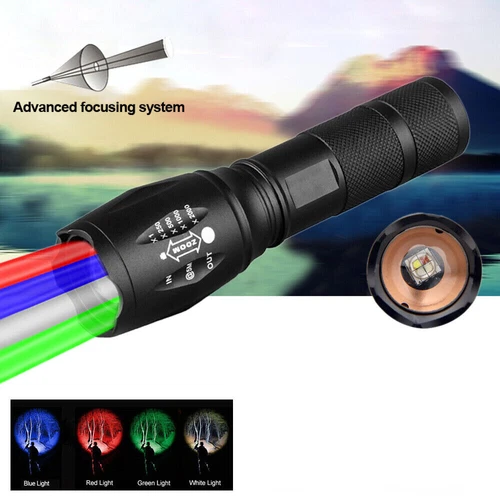 Multi-Color Rechargeable Flashlight 4 Color in 1 LED White Blue Green Red Light - Picture 10 of 10