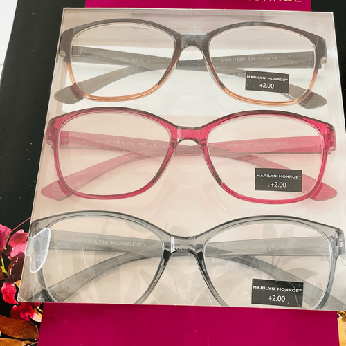 NWT 3 Pack 2.00 Marilyn Monroe Premium Reading Glasses Ombre Black Pink & Grey - Picture 6 of 12