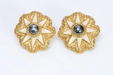 Christian Lacroix Paris 1994 Gold Plated White Enamel Star Earrings
