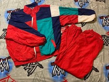Volley's Sport Color Block Windbreaker Nylon Track Suit VTG 80s Jacket/Pants XL