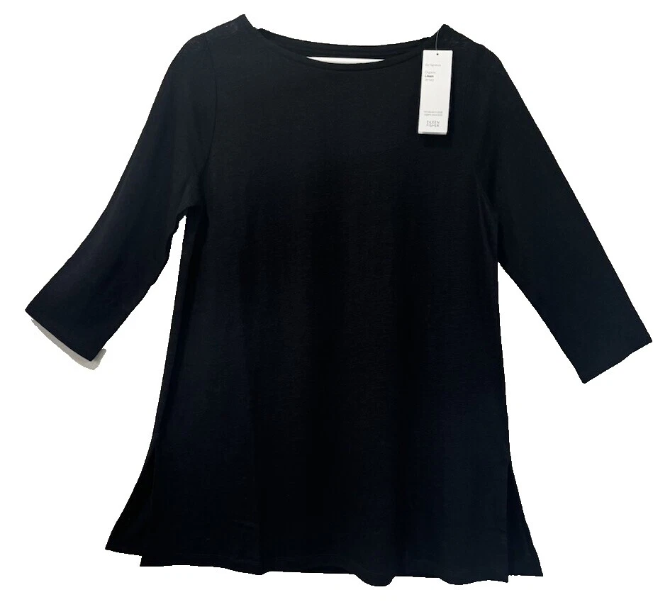 Top negro de lino Eileen Fisher para Mujeres