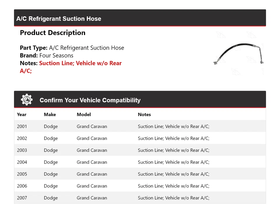 Manguera de succión de refrigerante aire acondicionado Dodge Grand Caravan 2001-2007 4 estaciones 2002 Foto 2 de 4