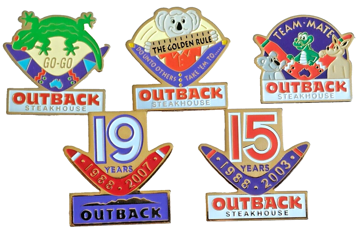 Outback Steakhouse Restaurant Boomerang Lapel Pins Lot of 5 eBay