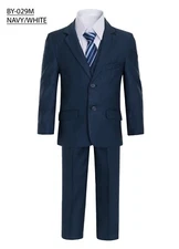 Magen KIDS Boys Navy FORMAL SLIM FIT suit 5 pc set coat,vest,pant,shirt,cliptie 