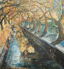 90s realist oil painting river landscape