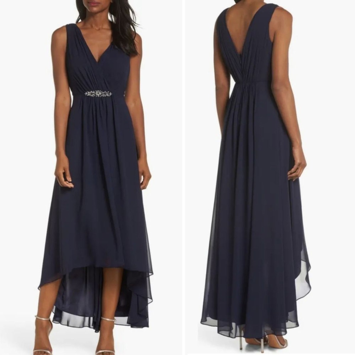 eliza j embellished high low chiffon dress NEW Size 10 Navy Beautiful Royal Blue Flower Blue sleeveless REBAJASPV26/FASE2 Color:Brown print Hidden back