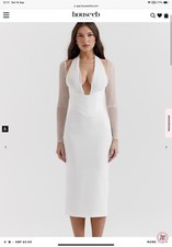 House Of CB “Yasmin” White Plunge Midi Dress, Size Small, Brand New With Tags