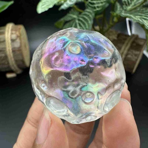 40mm Electroplate Smelting Quartz Carved Moon Quartz Crystal Reiki Sphere 1pc - Picture 13 of 16