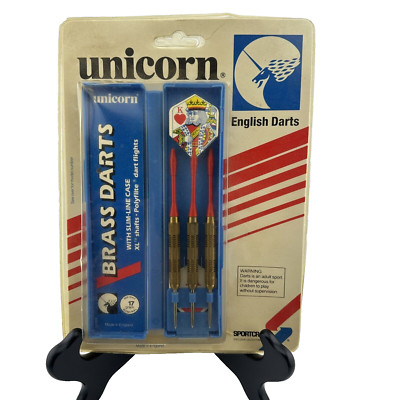 Vintage New NOS Unicorn English Dart Set Brass With Case Ace King Queen 17g XL