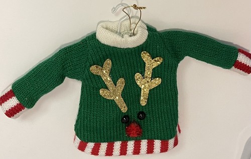 GREEN MINI RUDOLPH RED NOSE REINDEER & CHRISTMAS LIGHTS Ugly Sweater On HANGER - Picture 12 of 12