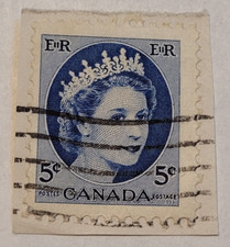 Canada Postage ~ Queen Elizabeth II ~ Blue 5¢ Stamp ~ Cancelled/Posted ~ F61