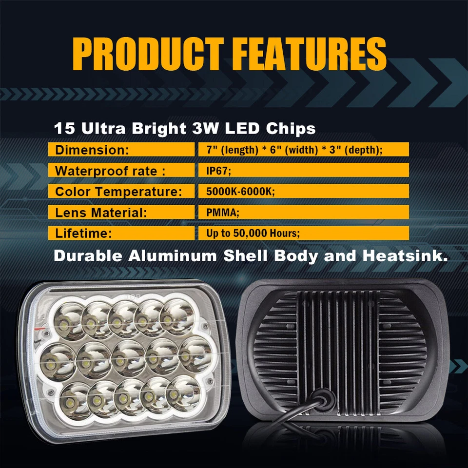 5x7" 7x6" LED Headlight Hi-Lo Sealed Beam Blue DRL For Toyota Pickup 1982-1995 - Image 4 of 4