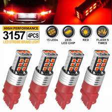 4x 3157 Led Bright Strobe Flash Blinking Brake Tail Stop Lightparking Bulbs Red