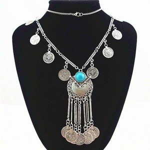 Boho Long Necklace Chain Coin Metal Vintage Silver Statement Jewelry Gypsy Hippy Boho Long Necklace Chain Coin Metal Vintage Silver Statement Jewelry Gypsy Hippy