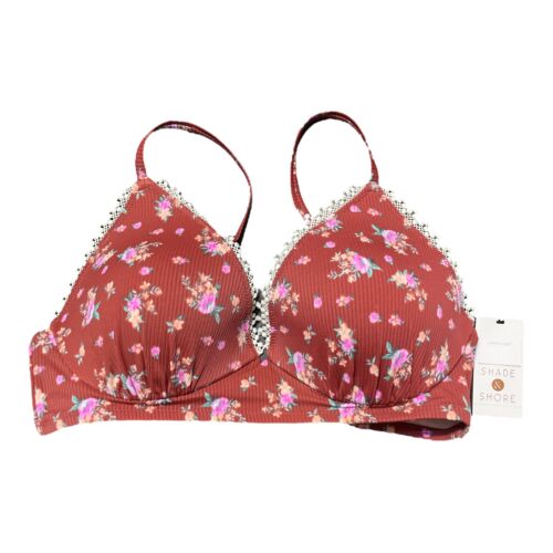 Shade & Shore Womens Red Floral Strap Flowers Swim Bikini Top Size 36C New - Picture 1 of 6