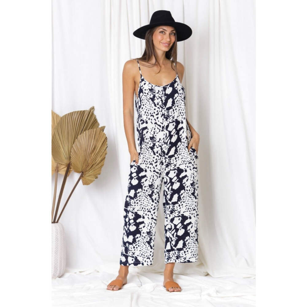 Love Lily The Label - Navy Leopard Pippa Jumpsuit with Pockets