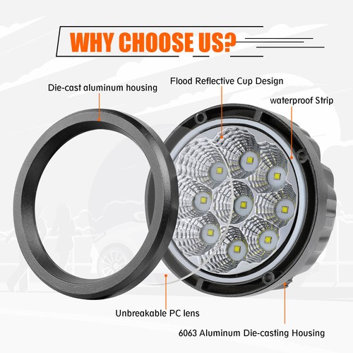 2"3"4"5"Inch White/Yellow/Amber Round LED Fog Lights Spot/Flood Bumper Driving - Picture 53 of 131