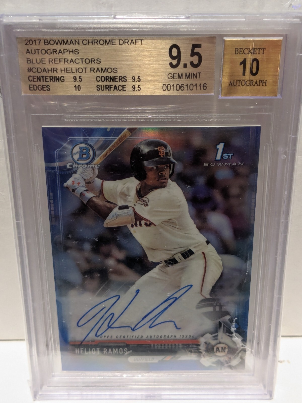 2017 Bowman Chrome DRAFT BLUE 1st AUTO Heliot Ramos #'d 131/150 - BGS 9.5/10