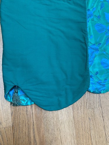 Vintage Damask Silk Lined Scallop Edge Pair Of Valances 43.5"x 19.5" Green Blue - Picture 8 of 9